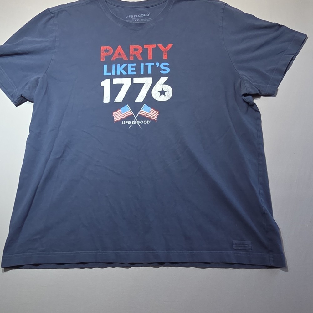 Life Is Good T-Shirt XXL Blue “Party Like It’s 1776” Patriotic USA Flag Graphic