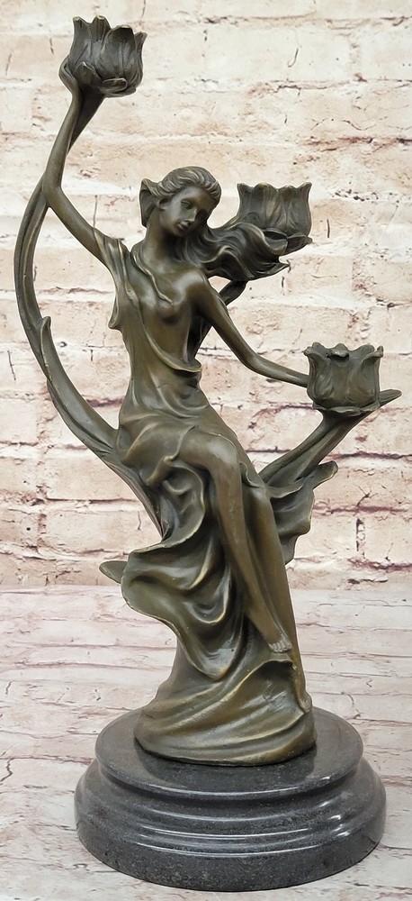 Vintage French Empire Brass Bronze Kassan Candle Holder Candelabra Hot Cast Art Piece