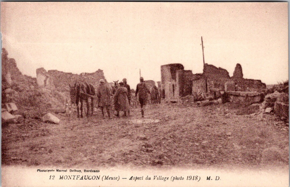 Montfaucon Village Ruins Meuse WWI Collotype 1918 Marcel Delboy France