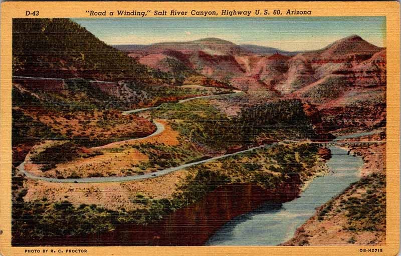 Postcard HIGHWAY SCENE Between Globe & Show Low Arizona AZ m/09 AO9814