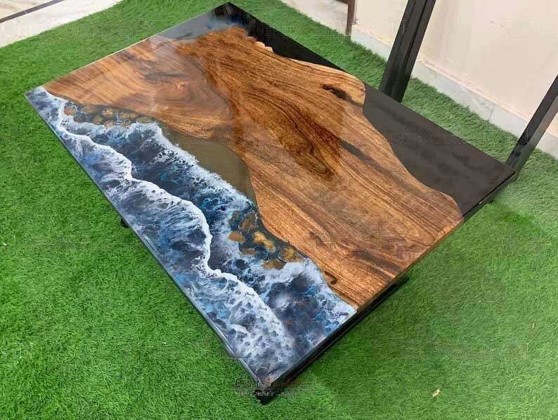 OceanWave EpoxyResin Sofa Coffee & Dining Table Acacia Wooden Handmade Furniture