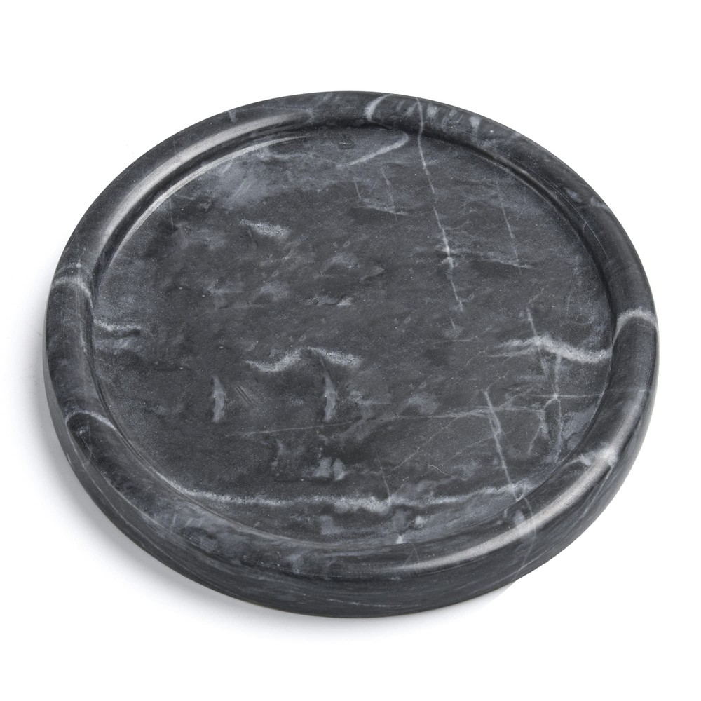 Moreast Genuine Black Marble Tray, Natural Stone Round Tray, Decorative Marbl...