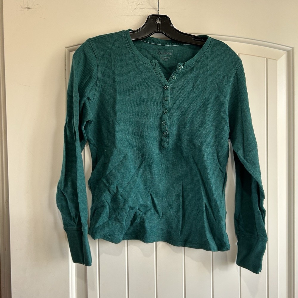 LL Bean Shirt Womens Size Medium Sz M Regular Henley Neck Pullover Long Sleeve