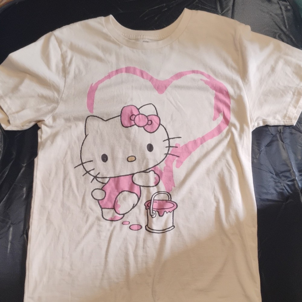Hello Kitty Sanrio White/Pink Graphic Print Crew Neck Short Sleeve T-Shirt S