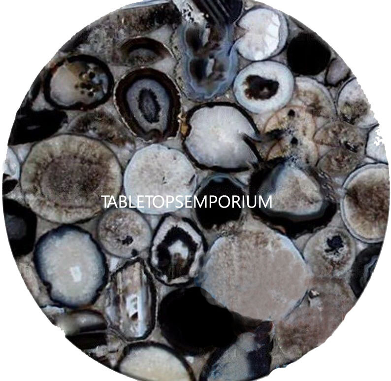 Black Agate Coffee Table Gemstone Decor for Cafeteria or Entryway