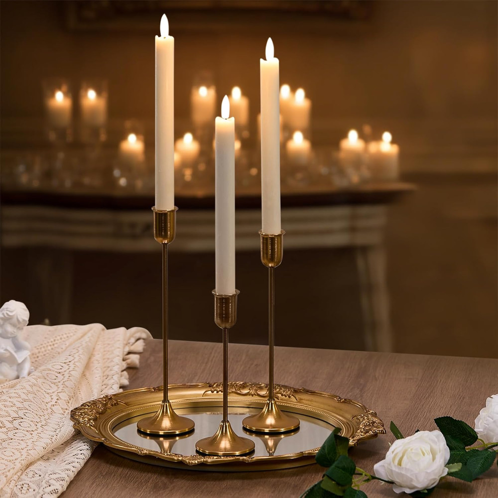 Candlestick Holders, Taper Candle Holders Set of 3, Gold Vintage Candle Sticks H