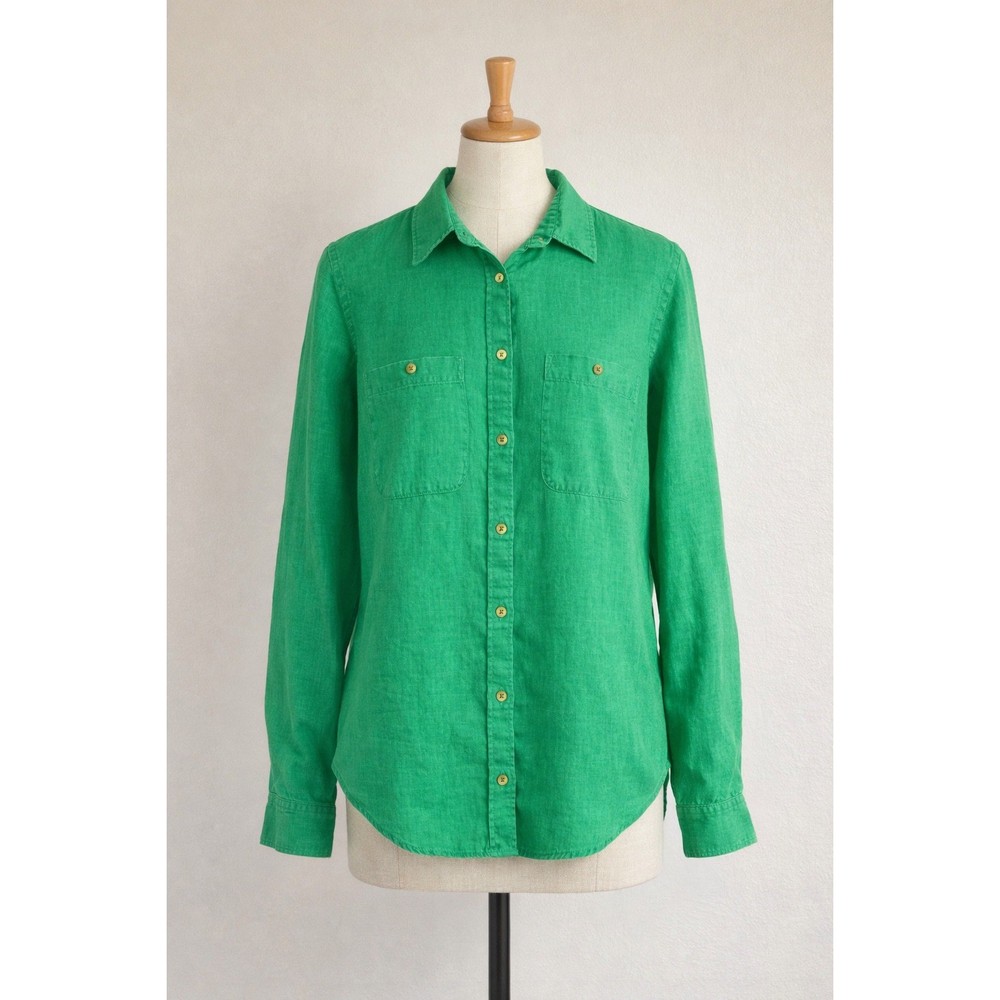 Lauren Ralph Lauren 100% Linen Button Down Shirt Womens M Green Long Sleeve LRL