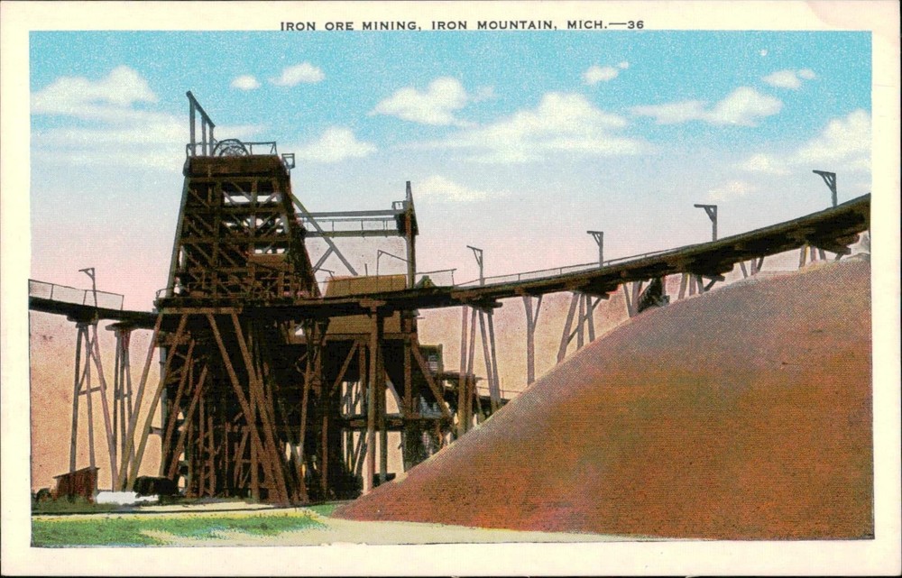 Iron Ore Mining Iron Mountain Mich Postcard E C Kropp Co Unused Unposted Blank