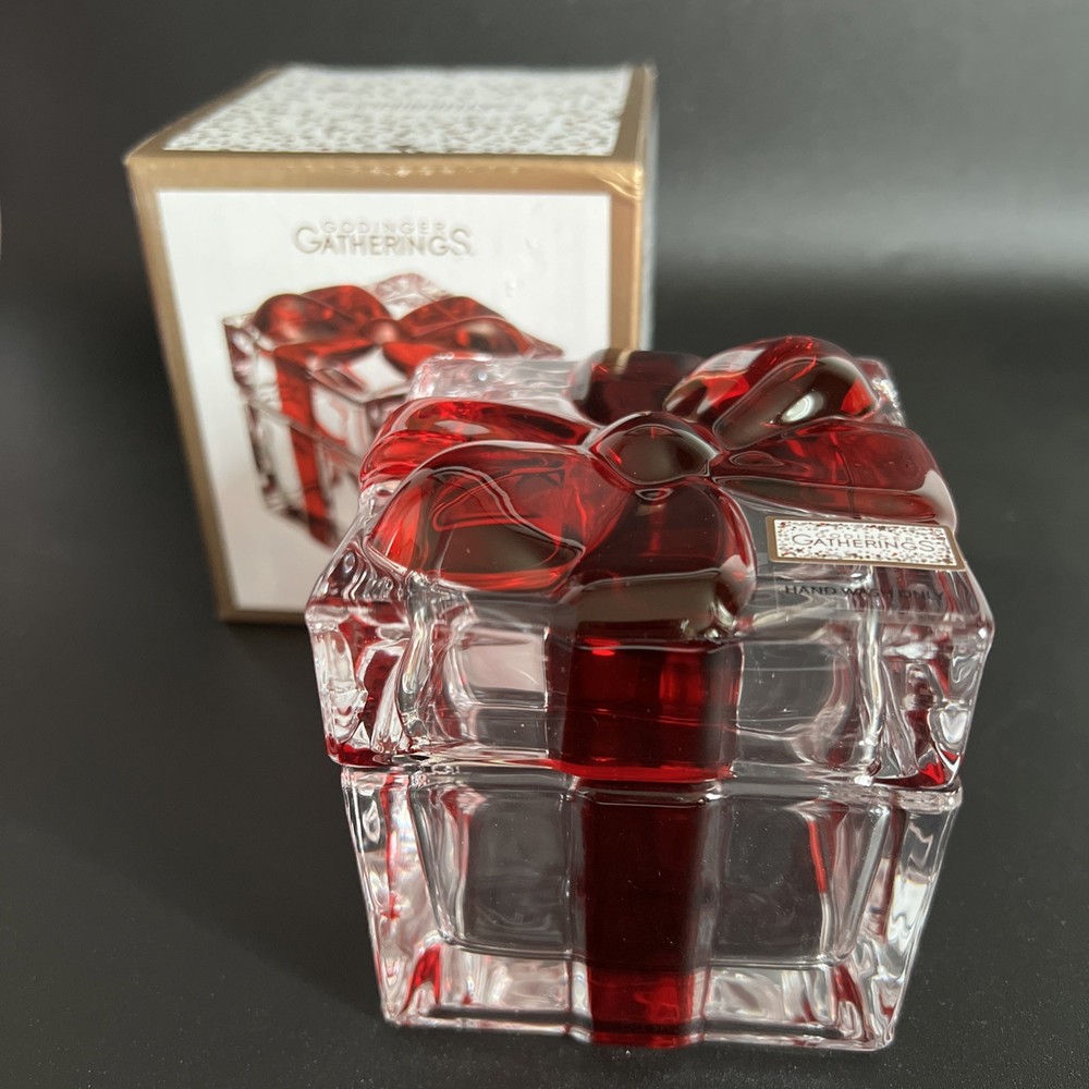 Godinger Gatherings Crystal Present Box Shannon By Godinger Red Bow # 28643