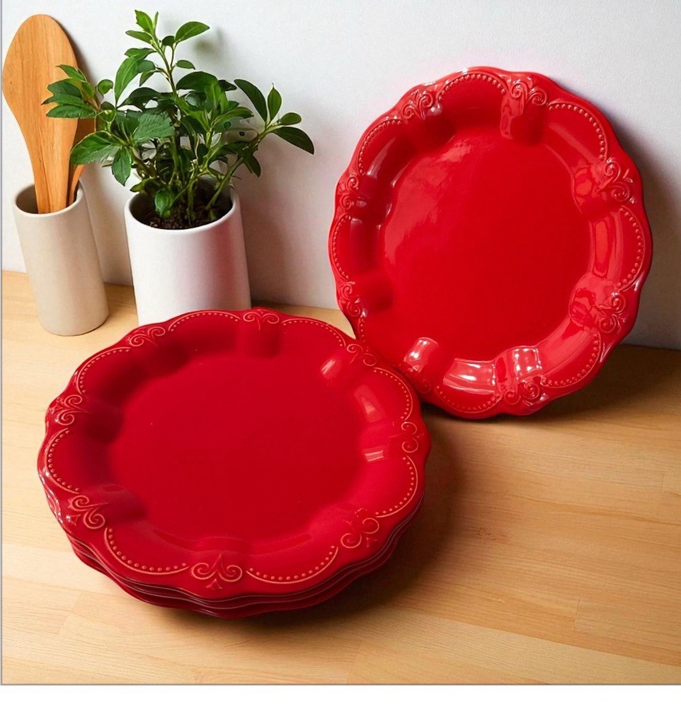 Pioneer Woman Set of 4 Red Toni Stoneware Dinner Plates 11”