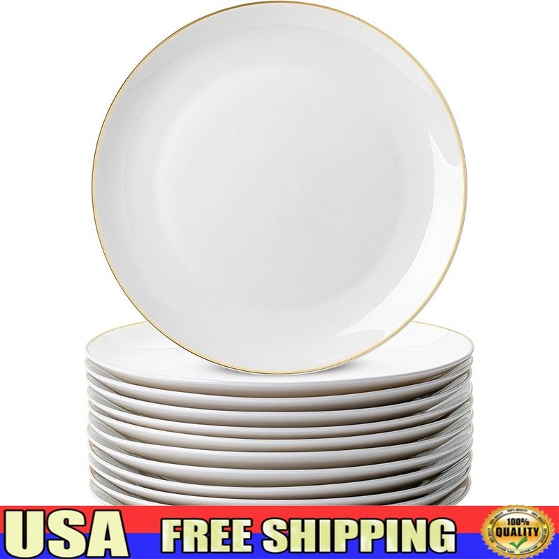 Elegant Porcelain Dinner Plate Set W/ Gold Rim Durable & Versatile Dining Plates