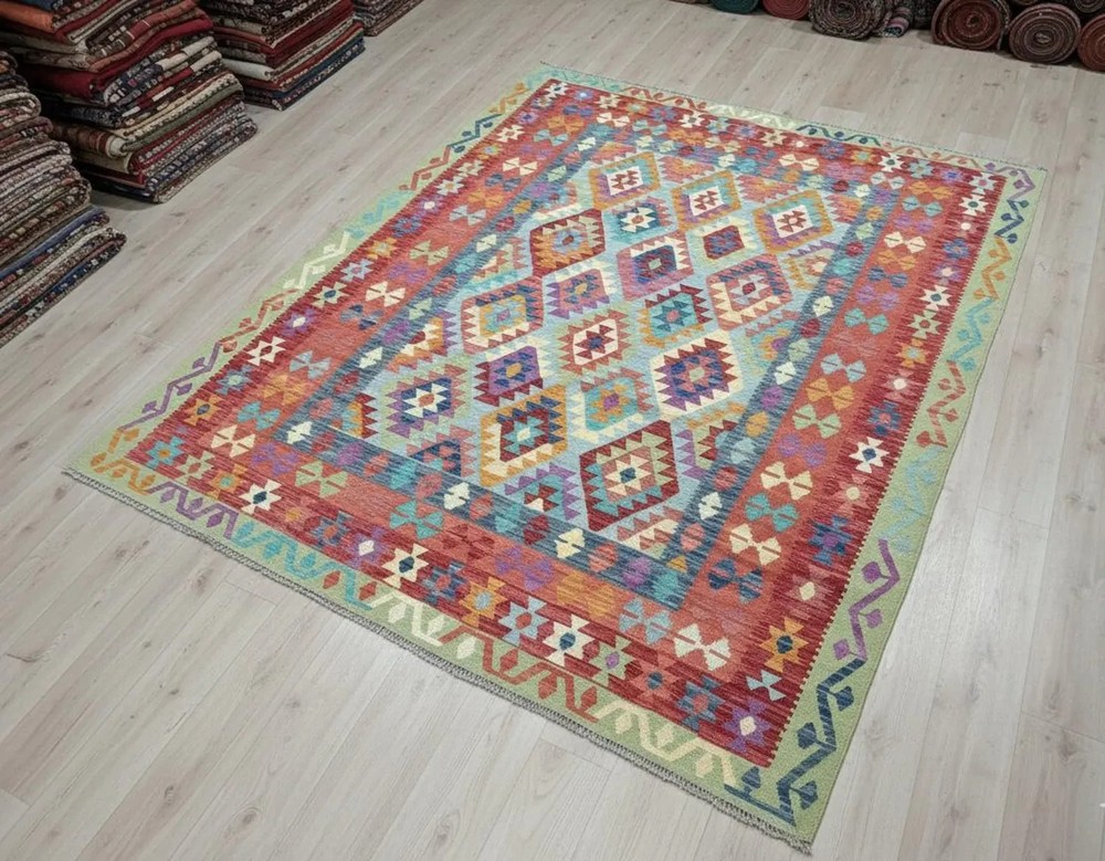 Hand Knotted Jute Wool Kilim Dhurrie Rug Color Multicolor Design Carpet Rug