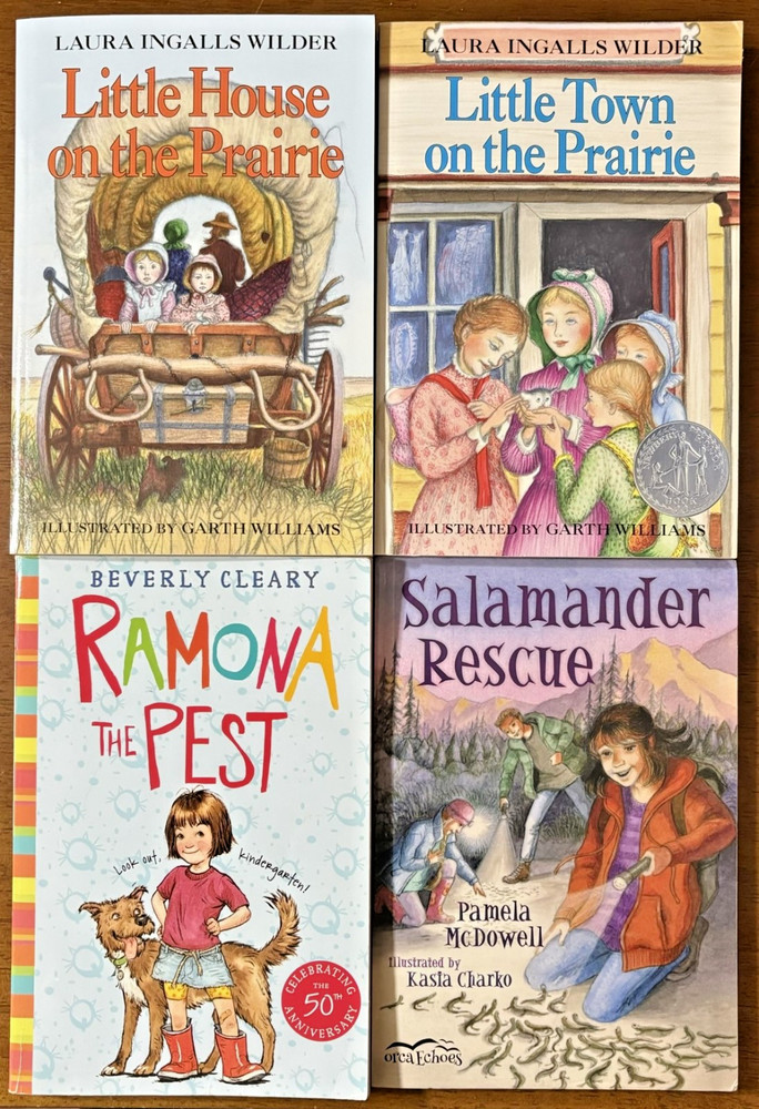 Set of 4 Books - Little House & Town on the Prairie, Ramona the Pest, Salamander