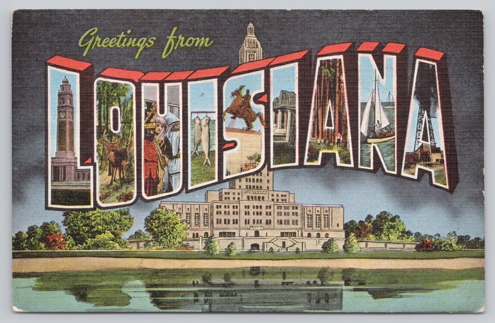 Louisiana, Large Letter Greetings, State Capitol, Vintage Postcard