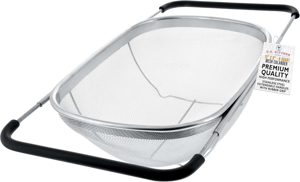 Stainless Steel Colander Strainer 6Qt Collapsible Colander W/ Expandable Handles