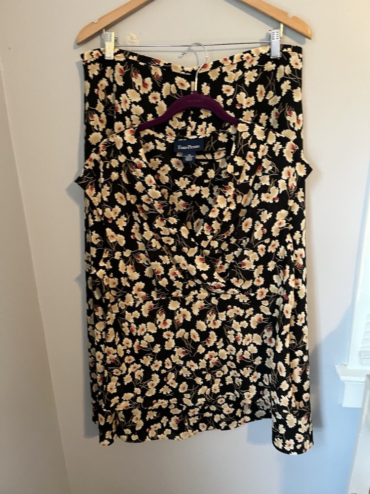 Evan Picone Women's Midi Skirt and Top Set Size 16 Black Beige Floral Sleeveless