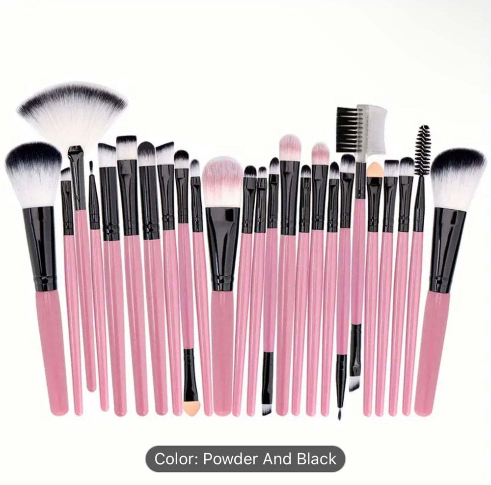 Premium 25pc Oval Makeup Brush Set - Soft Nylon Bristles for Flawless Blending