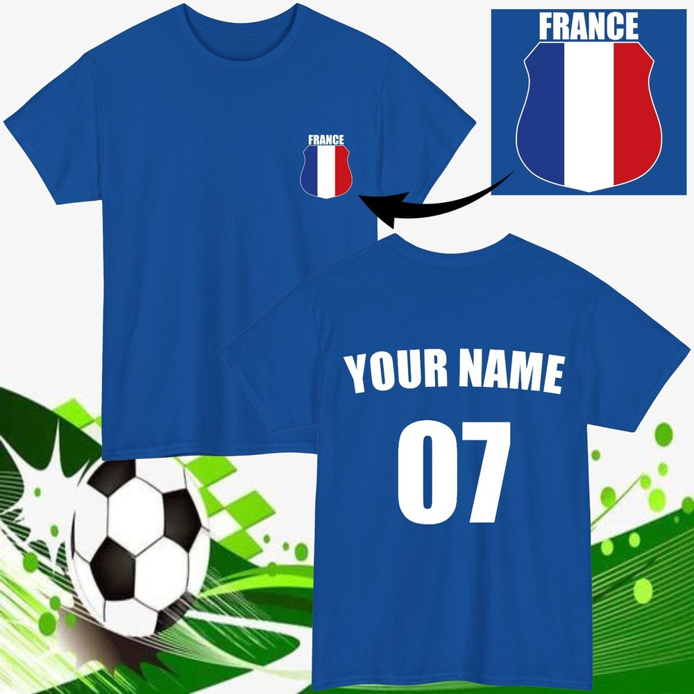 Personalised France Football T-Shirt Custom Name Number Fan Gift Unisex Tee Top