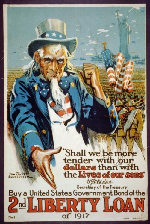 World War,WWI,Buy United States Government Bond,2nd Liberty Loan,1917,Uncle Sam