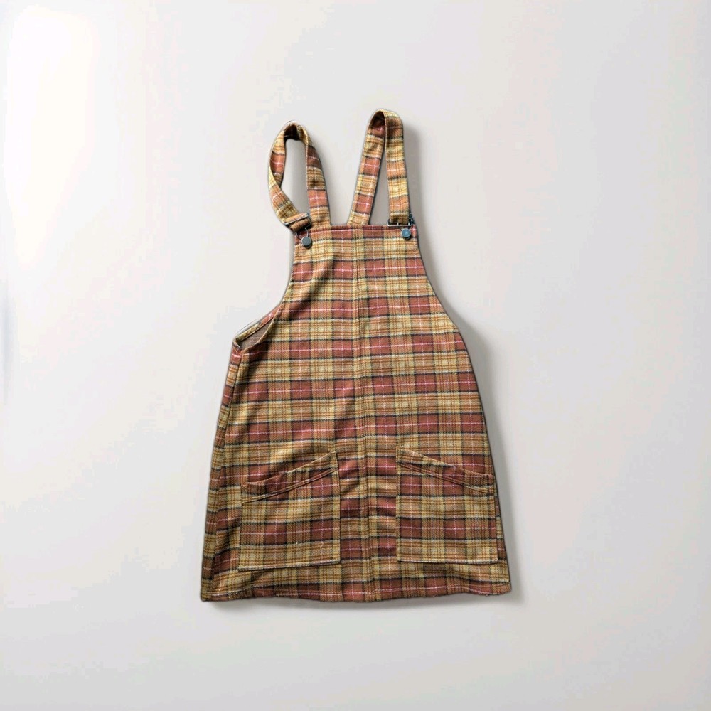 Women’s Medium ’70s-Inspired Plaid Skirt Jumper Copper Mustard Rust