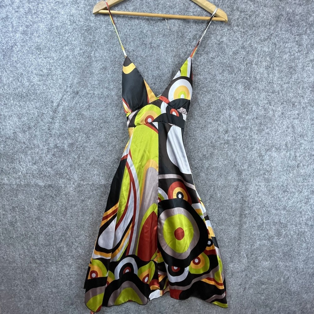 Vintage Rubber Ducky Dress Womens Bold Scarf Festival Maximalist Satin Babydoll
