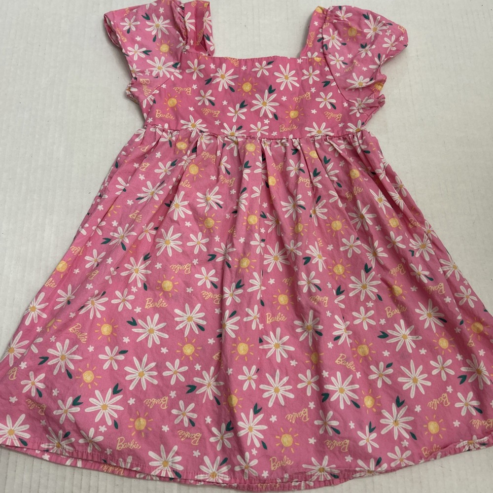 Barbie Girls Pink Floral Daisy Dress Party Smocked Size Small 6/7 100% Cotton