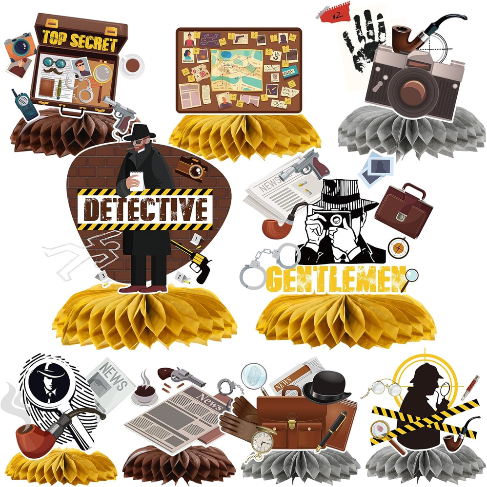 Detective Murder Party Table Decor, Mystery Theme Honeycomb Centerpieces Table D
