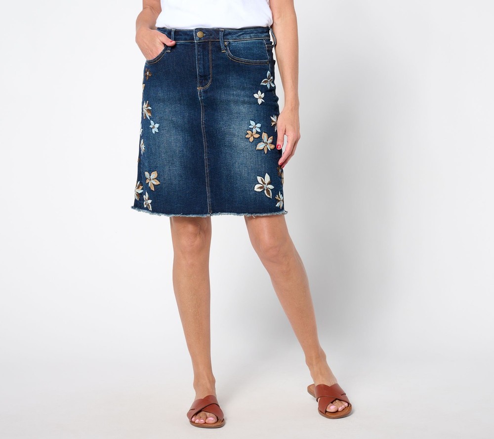 Driftwood Women's Skirt Sz 8 Drifod Jeans Saydi Embroidered Skirt_- Blue A649995