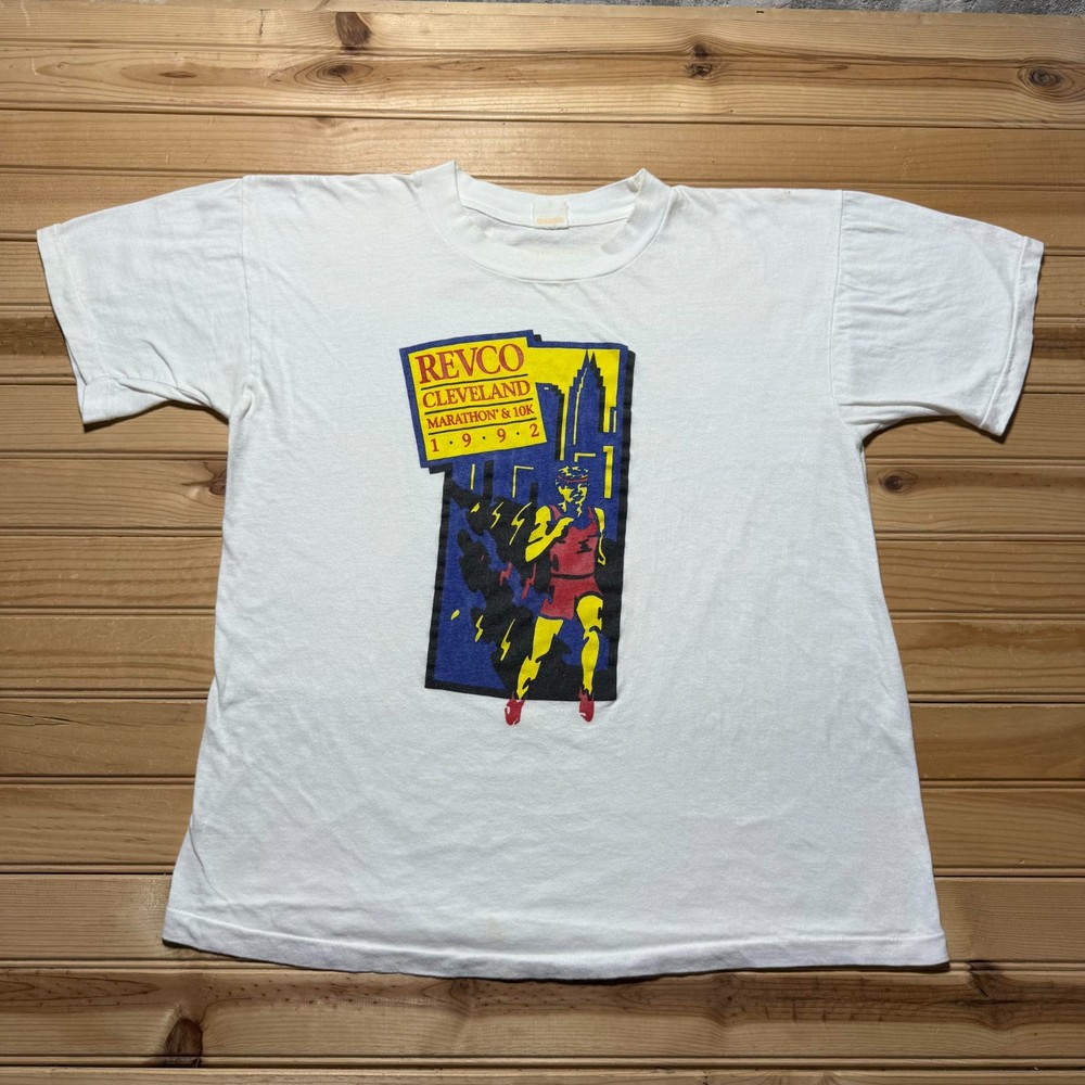 Vintage 1992 REVCO Cleveland Marathon 10K Running Race City Skyline Shirt Large