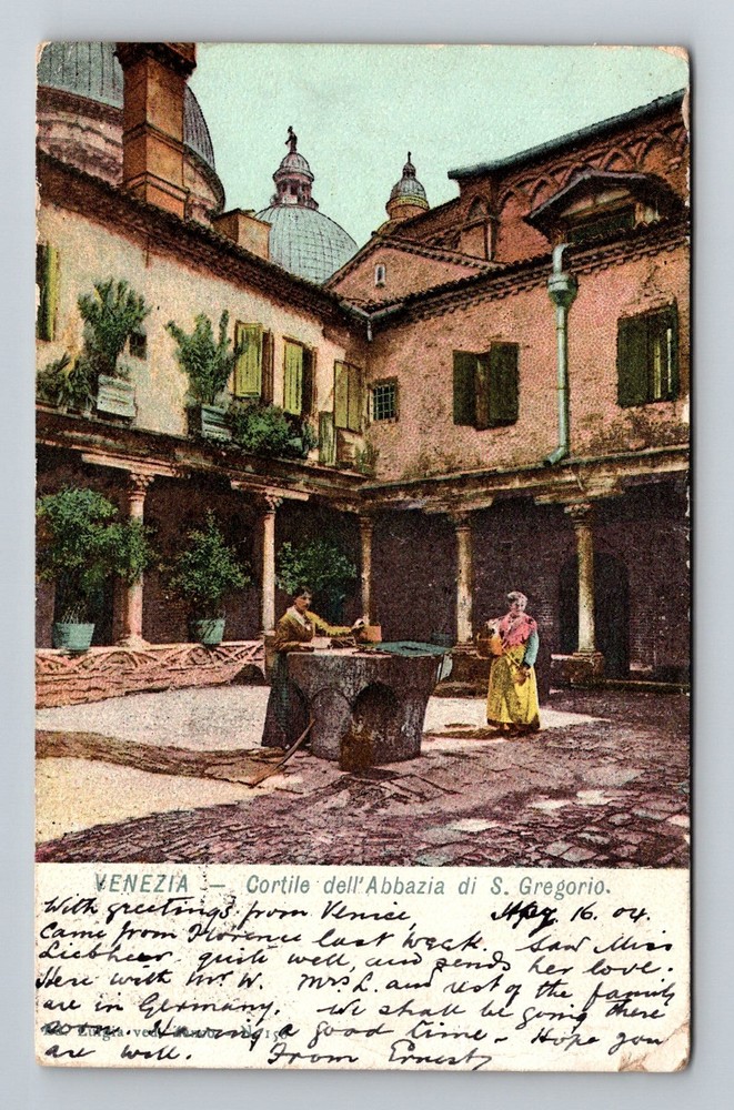 Italy- Venice Saint Gregory Abbey Courtyard Postal Old PC Vintage c1904 Postcard