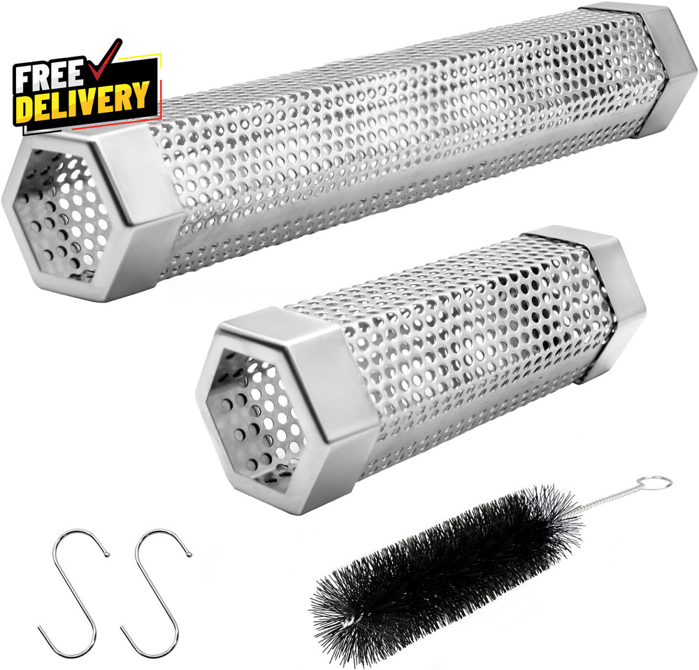 Pellet Smoker Tube Set 6 & 12 Stainless Steel BBQ Wood Smoker Tube with Brush...