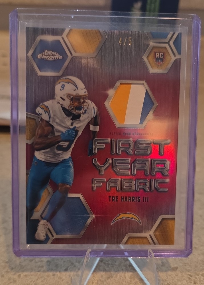 2025 Topps Chrome - First Year Fabric Tre Harris #FYF-TH Red Refractor /5 (MEM,Game worn memorabilia