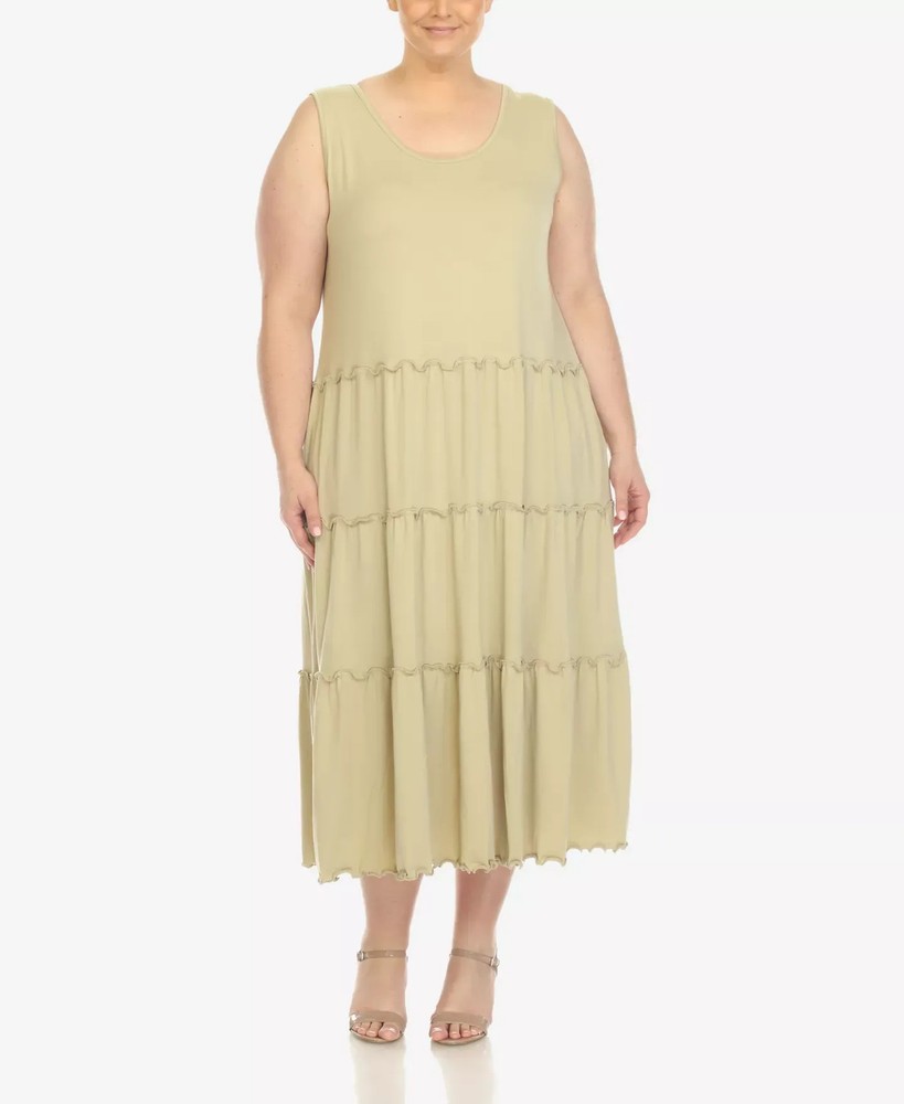 White Mark Women's Plus Sz Dress 3X Size Scoop Neck Tiered Midi
