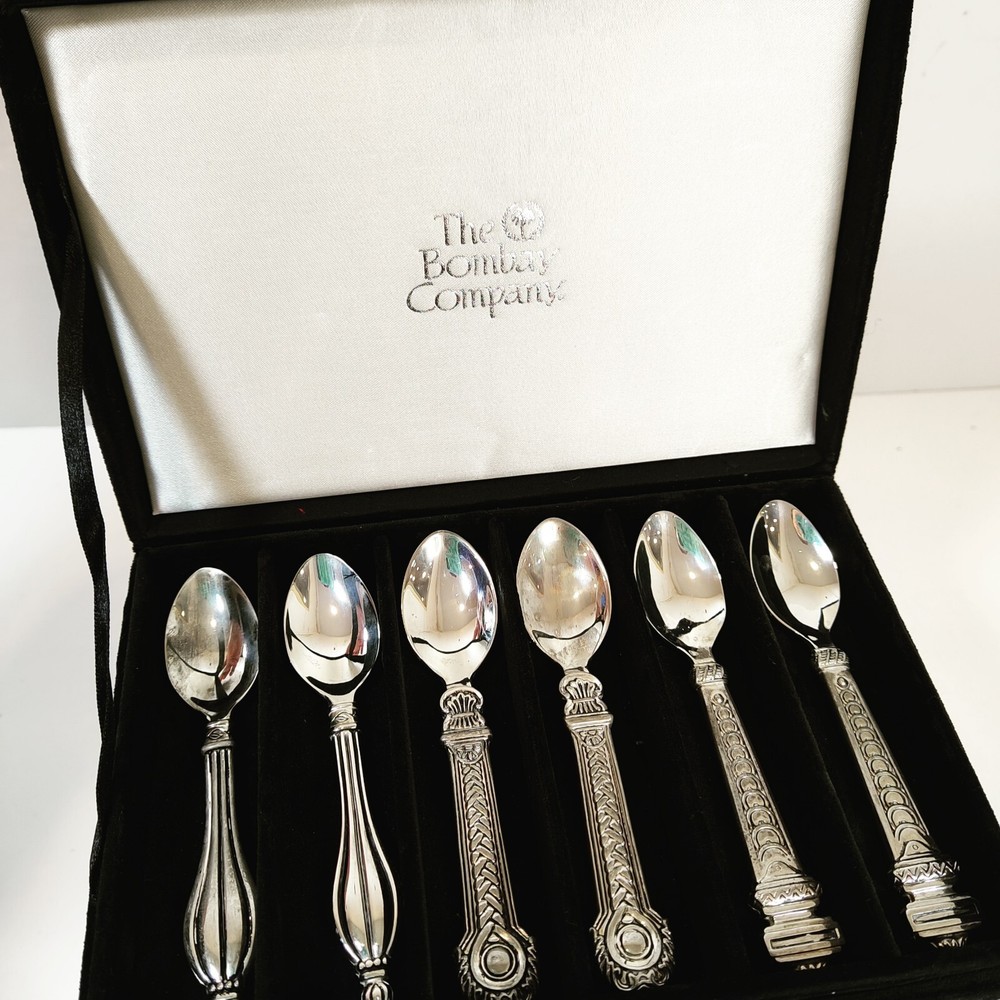GODINGER Bombay Company Juego de 6 cucharas de café Demitasse de plato de plata en caja