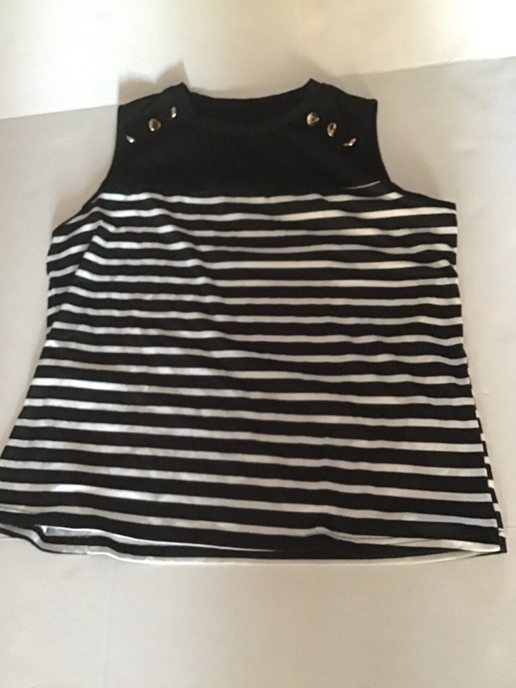 Women’s Tank Top Black White Stripes XL