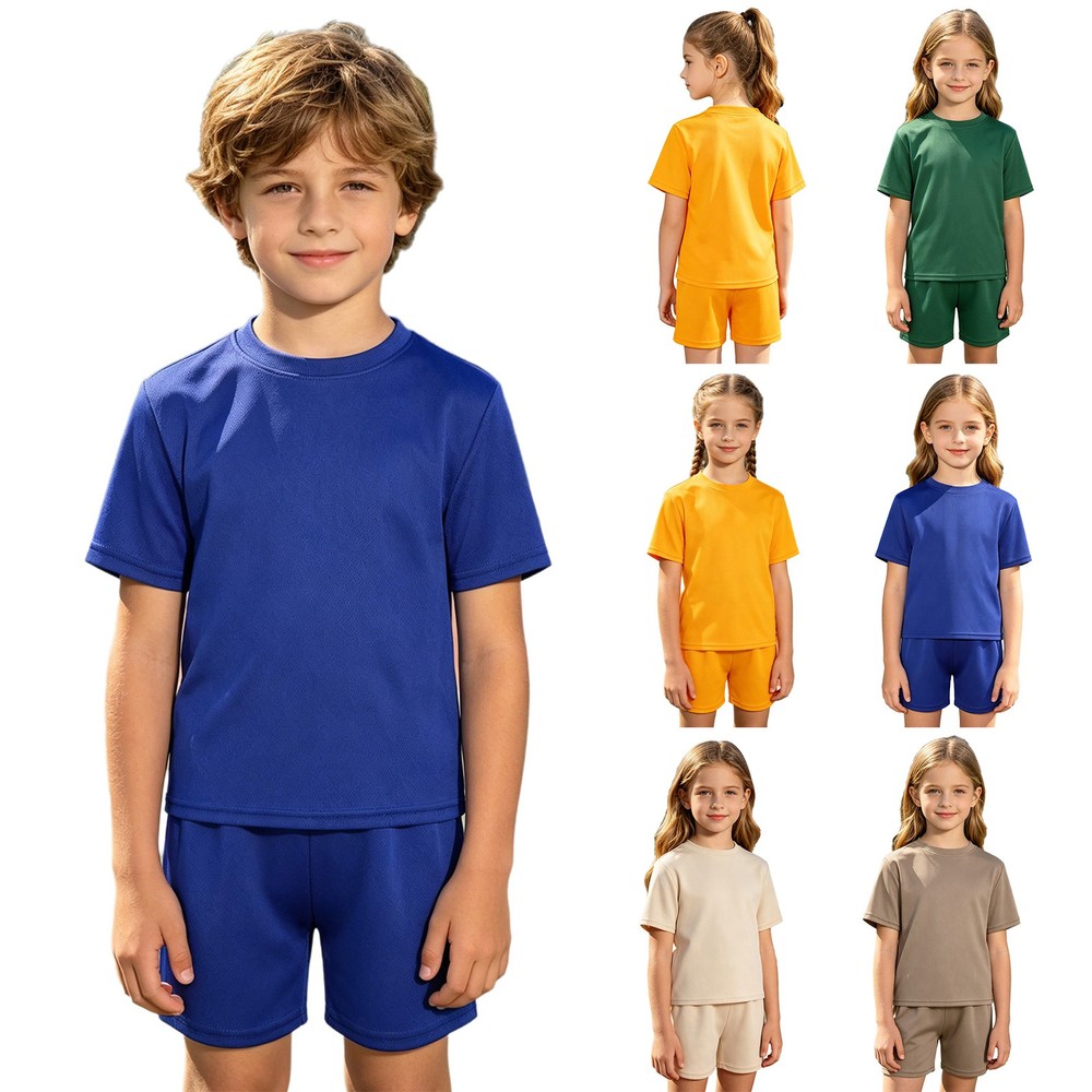 Kids Sports Set Outdoor Activewear Short Sleeve T-Shirt & Shorts Solid Color
