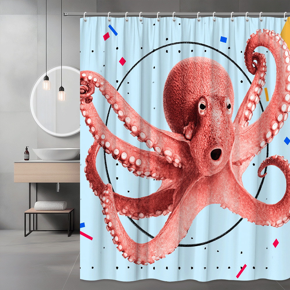 Octopus Shower Curtain Pink Sea Animal Graphic Print