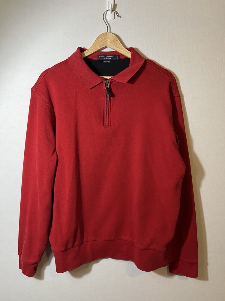Daniel Cremieux Collection Red Quarter Zip Pullover Long Sleeve Men's L Collar