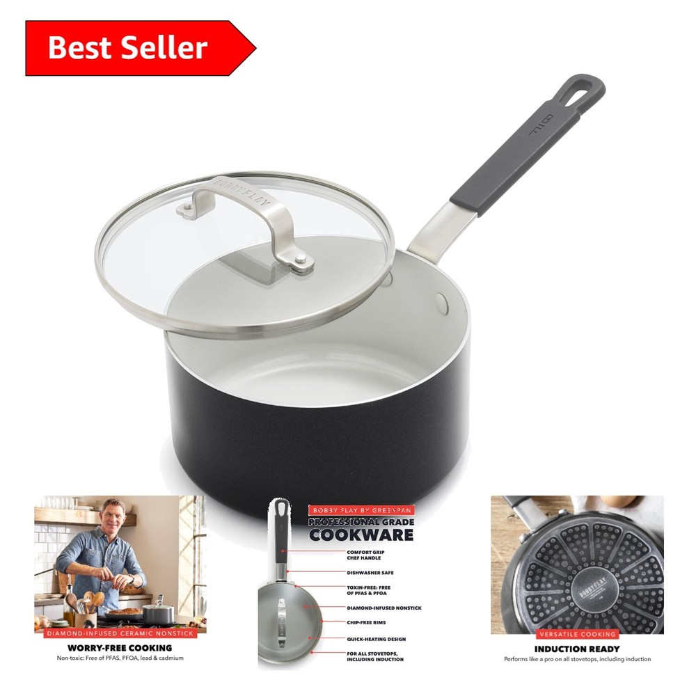 Bobby Flay 2.53QT Induction Suitable Saucepan with Glass Lid - Graphite Elegance