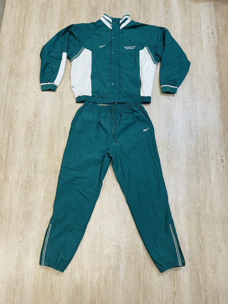 MICHIGAN STATE SPARTANS REEBOK TEAM ISSUE BASKETBALL WARM UP PANTS JACKET XL