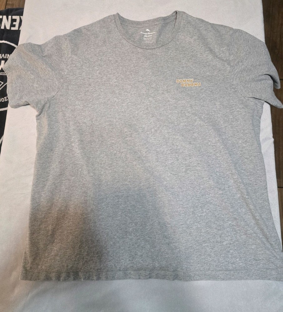 Tommy Bahama Men's 2XL Gray Cotton T-Shirt Striped Short Sleeve Casual Crew Neck
