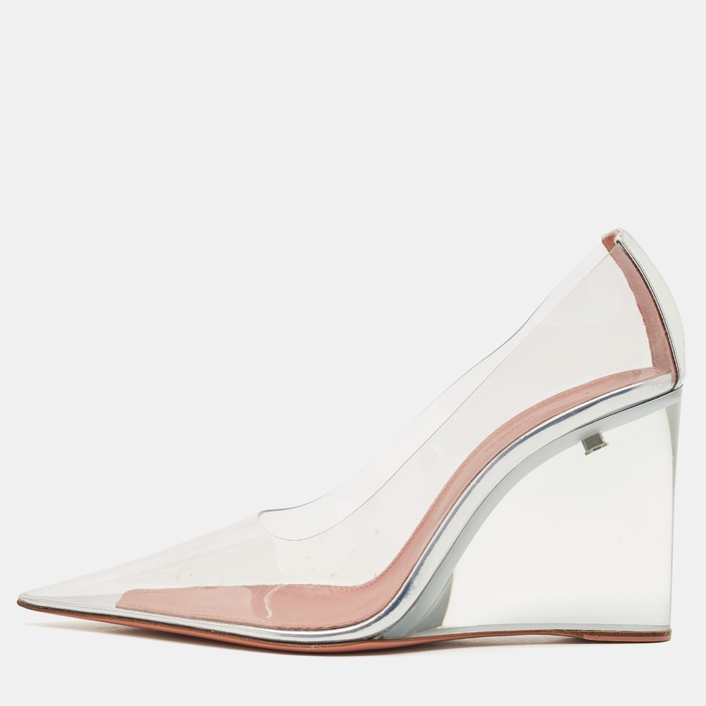 Amina Muaddi Clear PVC Ane Wedge Heels Size 37.5