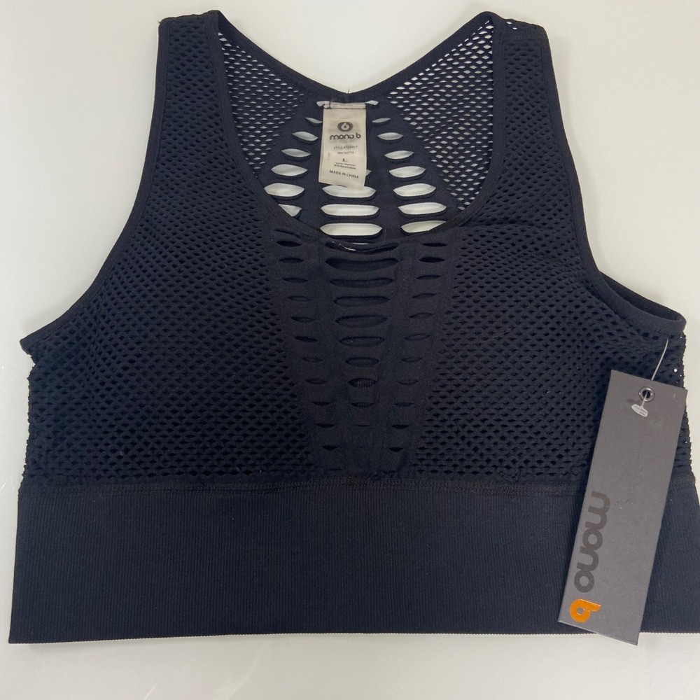 Mono B Black Mesh Cutout Racerback Sports Bra Size L Activewear Workout Top