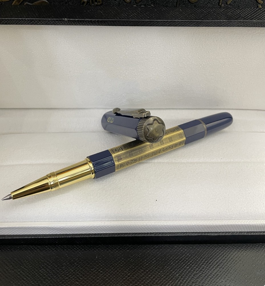 Deluxe Egypt-Two-Tones Series Blue - Gold Color 0.7mm Rollerball Pen No Box