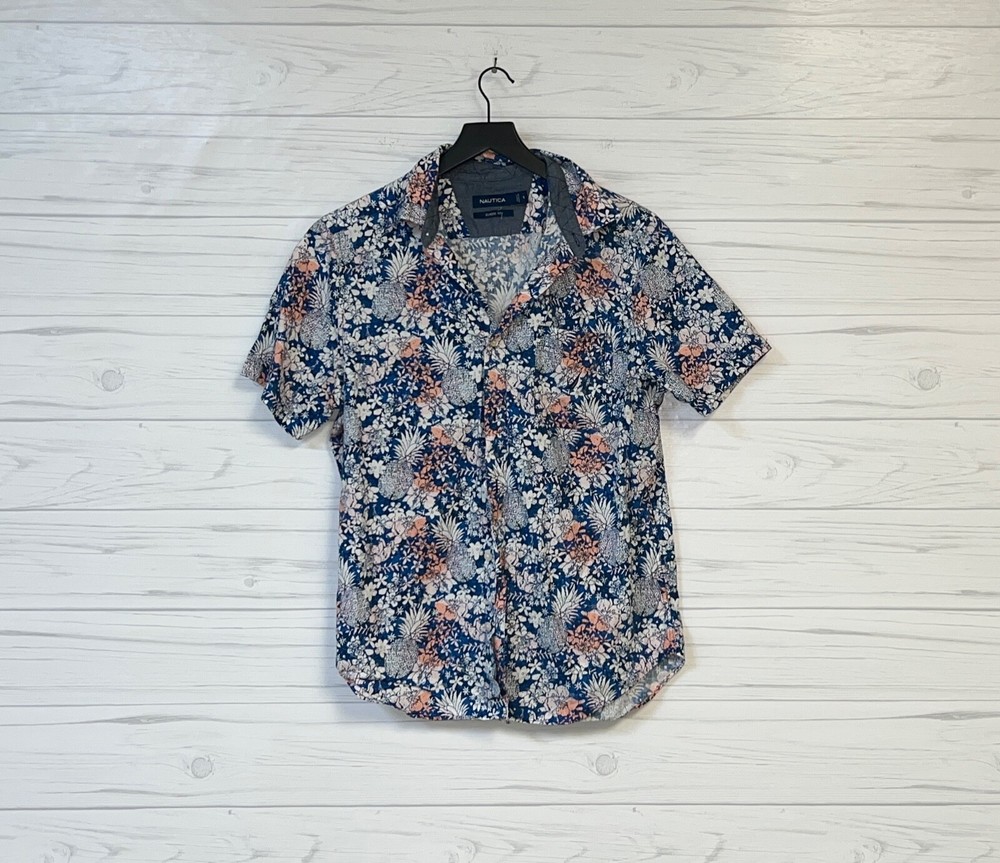 Nautica shirt mens size small shirt button up short sleeve floral classic fit