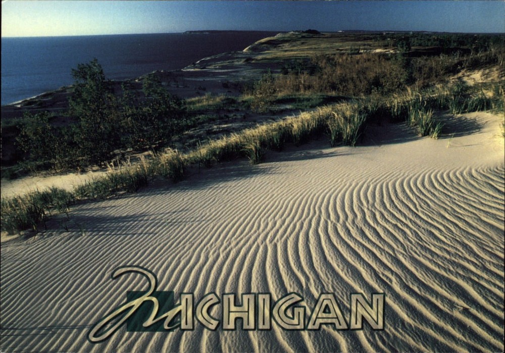 Windswept Sand Dunes Michigan lake ~ postcard sku897