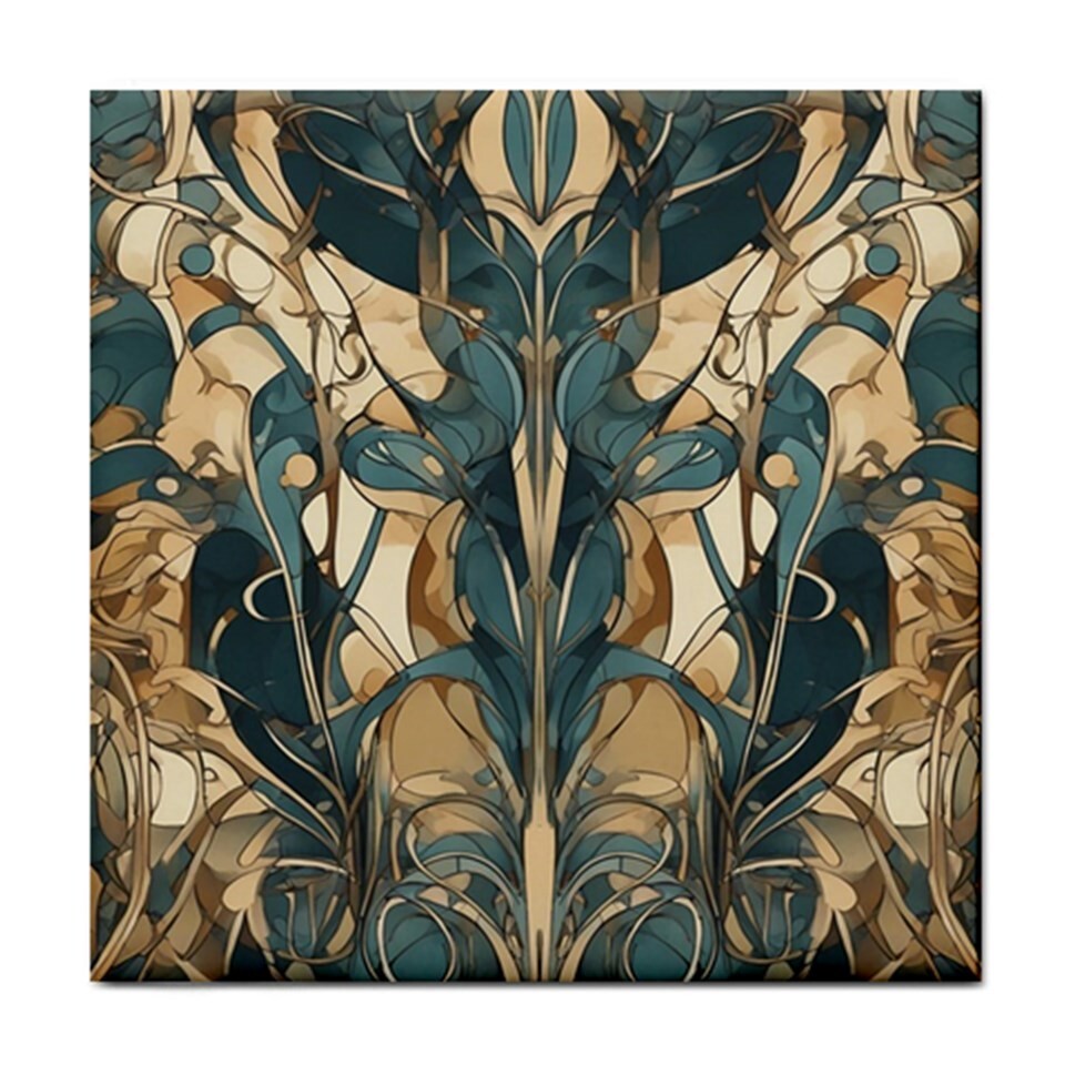 Abstract Art Nouveau Digital Painting Ceramic Tile 4.25 Green-image