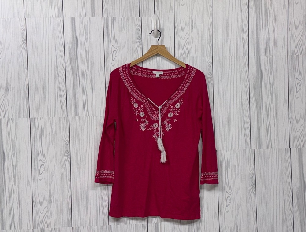 Charter Club top womens size petite large long sleeve pink floral blouse