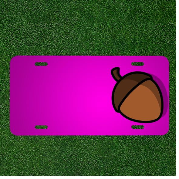 Custom Personalized Car License Plate with Engraved Acorn Nut Seed Design  