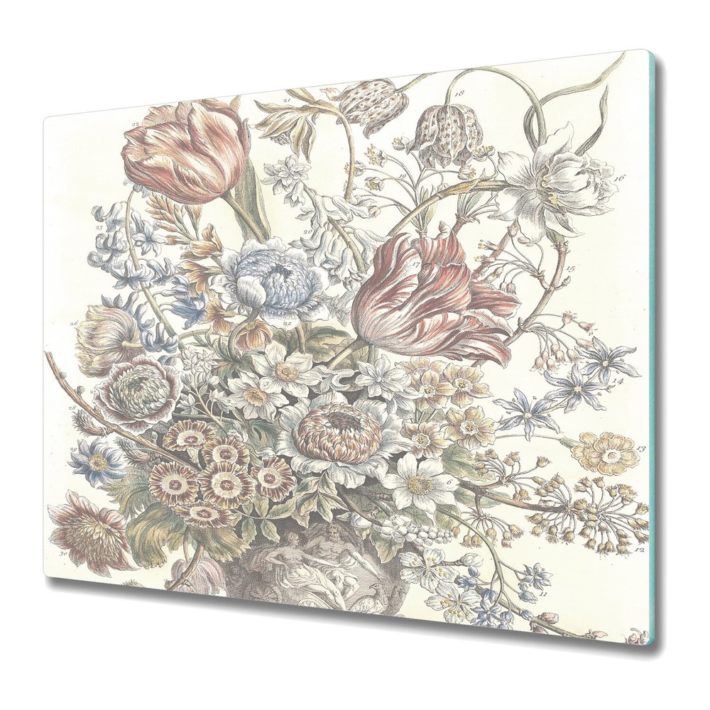 Glass Chopping Board Flowers from Dutch Field Vintage Watercolour 60x52